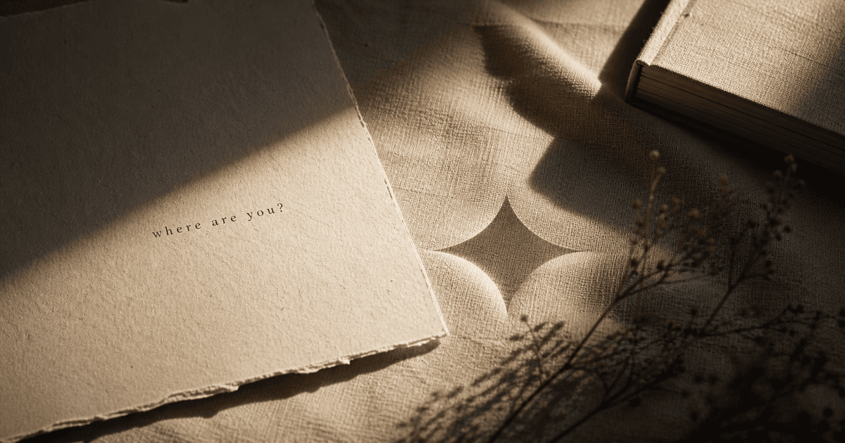 A textured card reading where are you beside a soft Seekable-shaped shadow